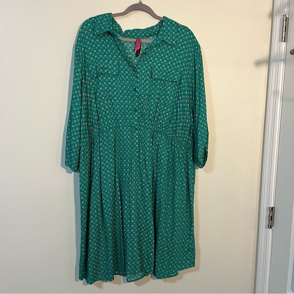Torrid Emerald Long Sleeve Shirt Dress Plus Size 4X Business Casual Holiday - Picture 4 of 7